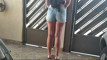 Hot married woman in short shorts having sex with the neighbor.