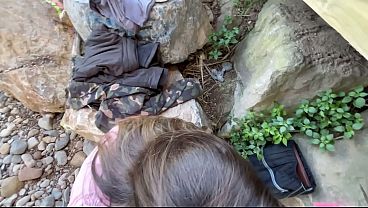 I fucked a blonde while she was doing sports in the river, anal sex and cum in mouth
