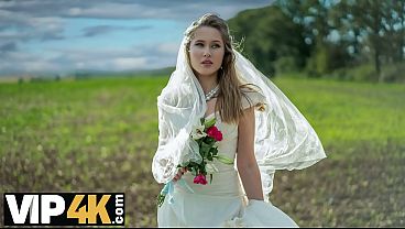 BRIDE4K. Threesome with sexy teen bride with natural tits in the car