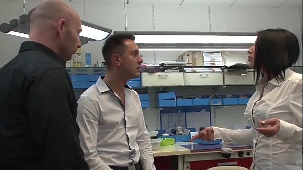 The prosthetic head punishes his two employees by them to fuck him.