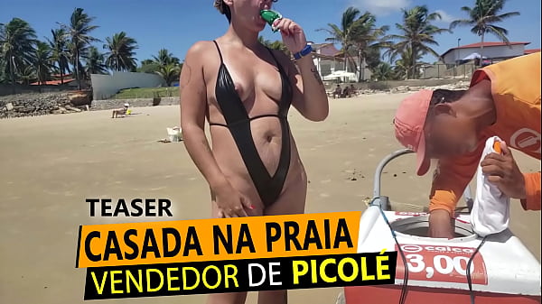 Blond married in thong on the beach, paying breast for Popsicle seller in RN