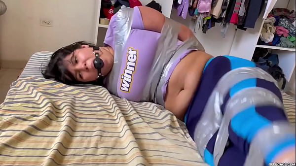 Ball Gagged Girl Struggle In Barefoot Tape Bondage