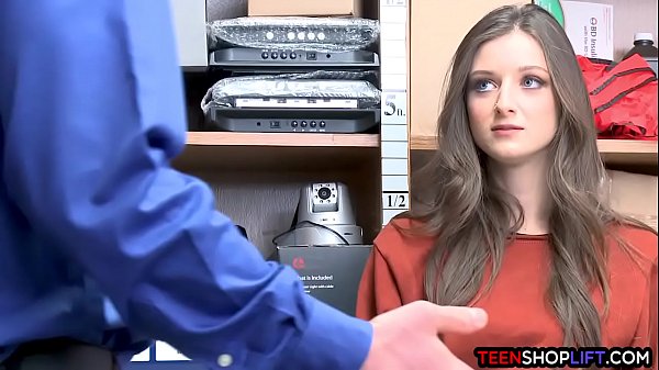 Pretty brunette teen caught shoplifting by a mall cop