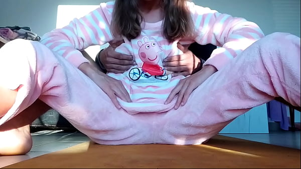 teasing petite hot sexy horny stepsister with small tits in pajama and taboo touch pussy
