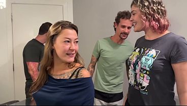 We invited our neighbors over for pizza and it ended in a partner swap, lots of sex and making out.