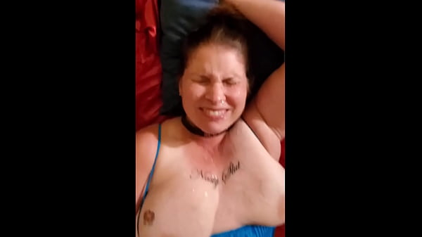 Busty MILF strips, sucks a dildo, masturbates, gets machine fucked and facialized