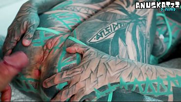 ANAL loving hippie gets fucked and cum covered by tattooed guy with big cock