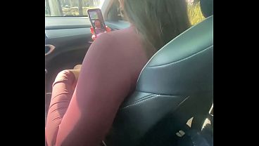 A blonde slut with a nice ass asked her cuckold to find an Uber so she could suck his dick a lot and then give him her pink pussy in front of him - COMPLETE IN RED