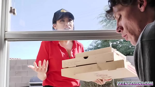Horny guys Jay Romero and Rion King ordered a pizza but Ember Snow delivered it late so she offers her pussy and started a hot pizza threesome party.