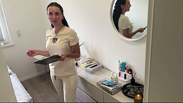 Client Strokes His Cock While Getting a Massage - Masseuse Joins In