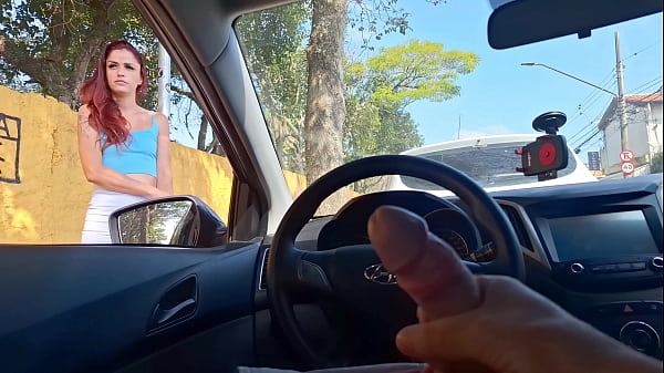 Risky handjob for a naughty girl on the street who was at the bus stop!
