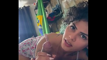 Young geek nerd hot slut girlfriend couple caught on camera sucking the neighbor's dick