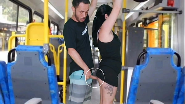 ABSURD IN PUBLIC ON THE BUS man rubs his dick on the brunette until he cums on her ass and dress