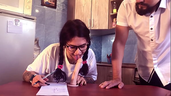 studying cocksucking and in reward gets big cock, lots of cum on face