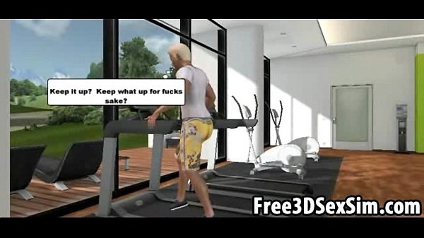 Sexy 3D babe motivating a stud to work out