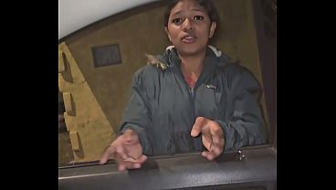 POV: Brunette, lost on the road, sucks my cock after getting on