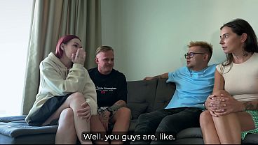 First time swingers trade partners as the girls takes a new cock