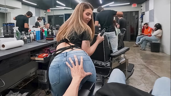 Groping the Slutty Young Cleaner’s Ass in the Barbershop - PervTeen
