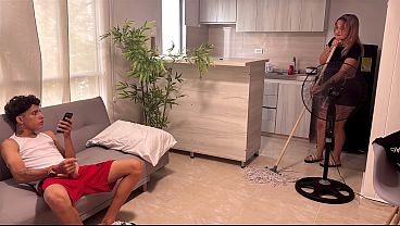 Stepmother discovers her stepson is addicted to masturbating to her photos and teaches him a life lesson.