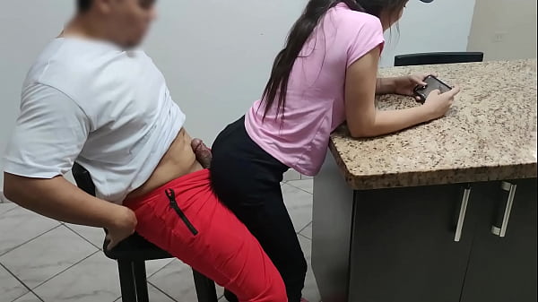 My Stepdaughter Sit on my Legs and I Take Off My Cell Phone for Her to Play But She Started to Move and My Dick Got Up